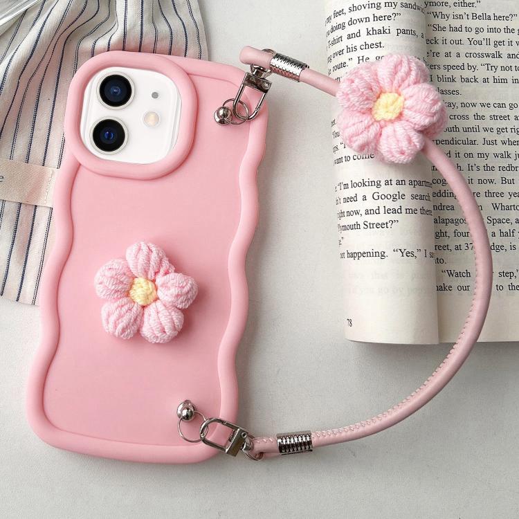 

For iPhone 11 Plush Flower Wavy TPU Phone Case with Lanyard(Pink)
