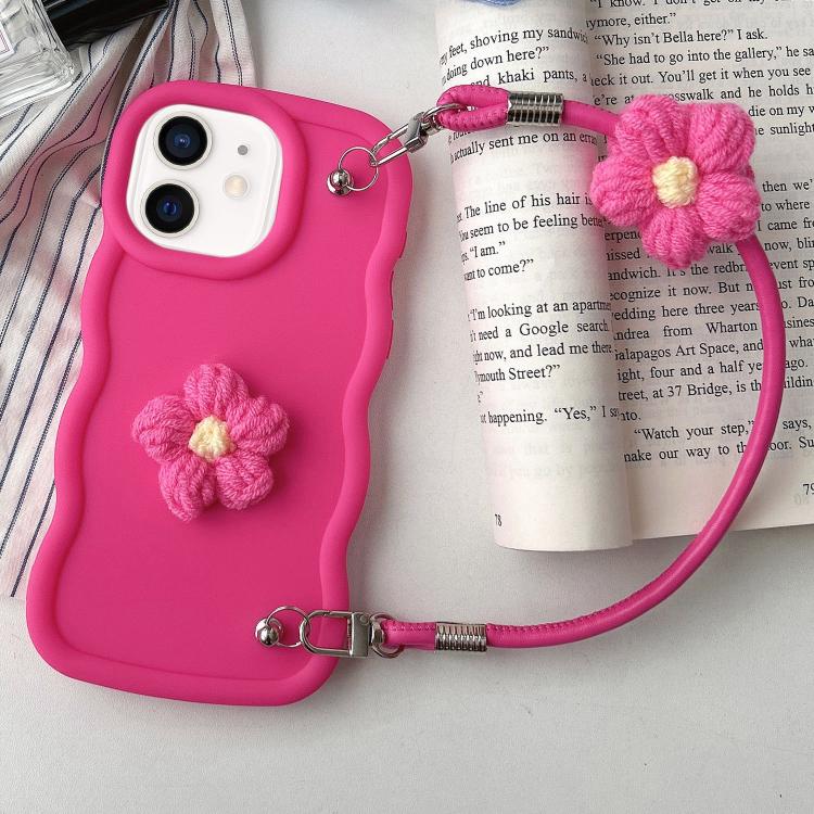 

For iPhone 11 Plush Flower Wavy TPU Phone Case with Lanyard(Rose Red)