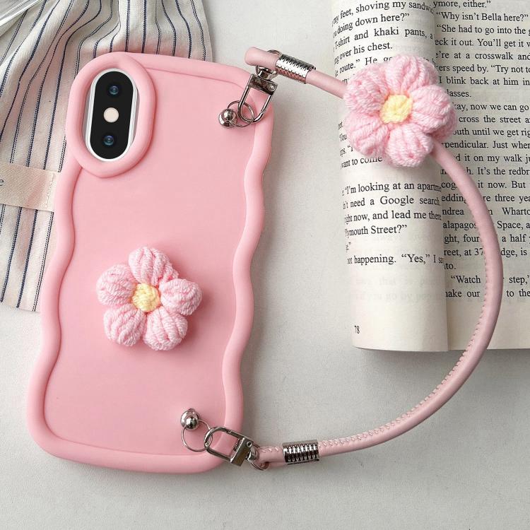 

For iPhone X / XS Plush Flower Wavy TPU Phone Case with Lanyard(Pink)