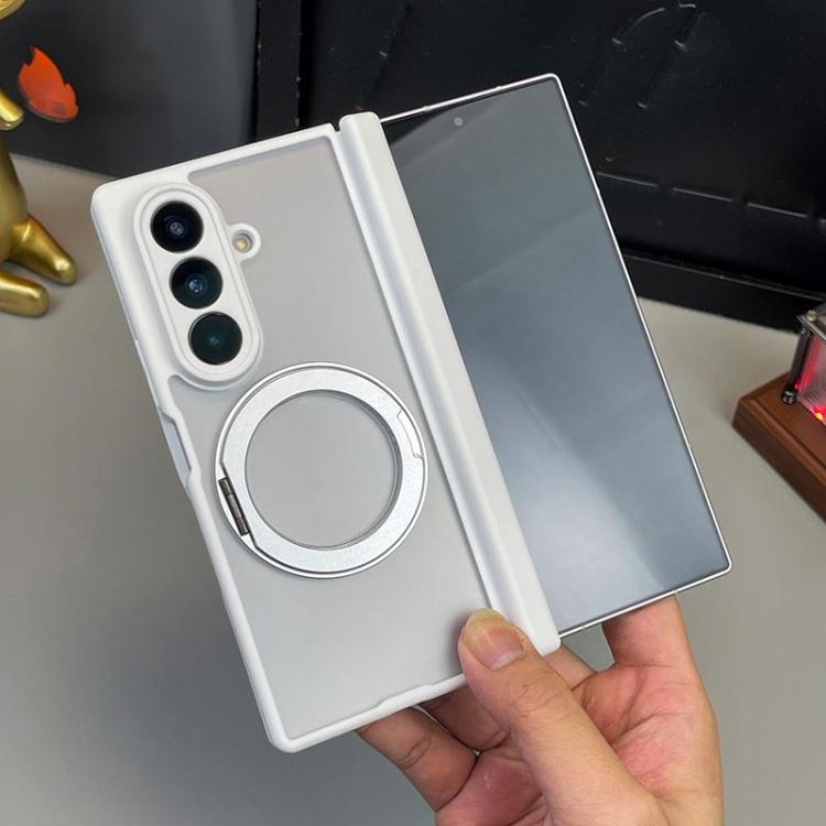 

For Samsung Galaxy Z Fold7 5G Matte Skin Feel MagSafe Dual Axis Folding Phone Case with Rotating Stand(White)