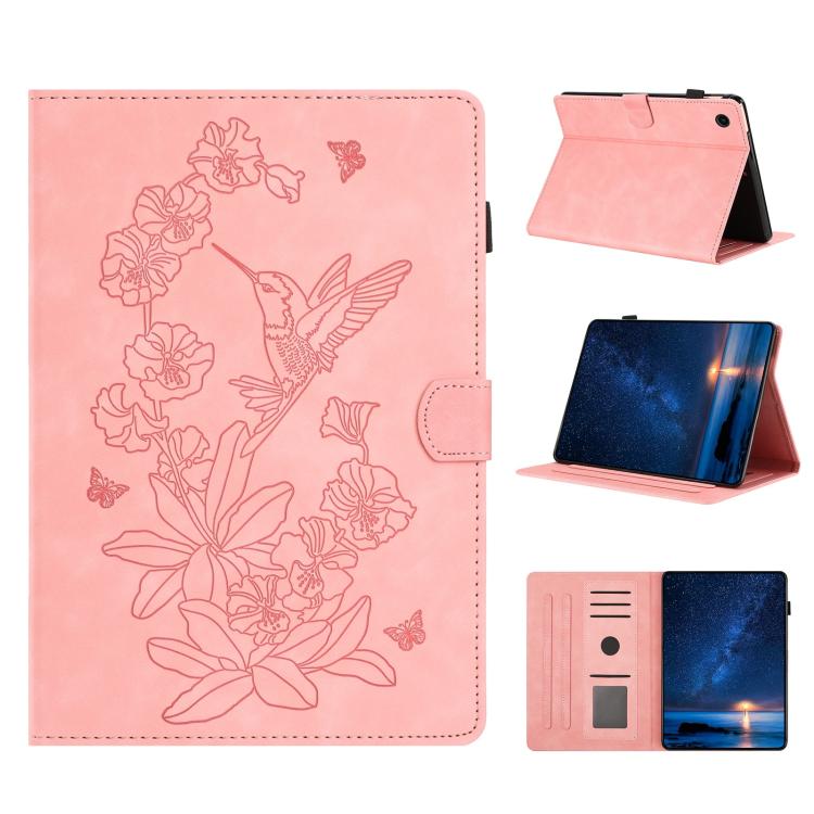 

For Samsung Galaxy Tab A11+ / A9+ Flowers Bird Embossed Leather Smart Tablet Case(Pink)