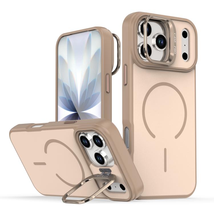 

For iPhone 17 Pro Max Bright Color Contrast Skin-feel Camera Bracket Magsafe Phone Case(Desert Gold)
