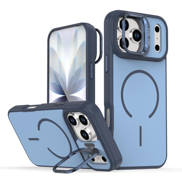 

For iPhone 17 Pro Max Bright Color Contrast Skin-feel Camera Bracket Magsafe Phone Case(Blue)