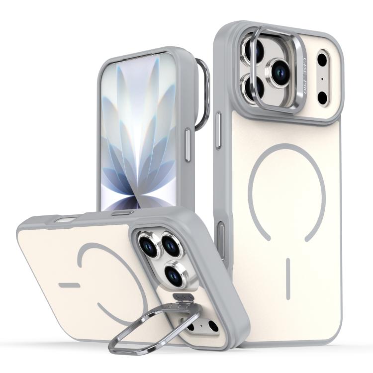 

For iPhone 17 Pro Max Bright Color Contrast Skin-feel Camera Bracket Magsafe Phone Case(Grey)
