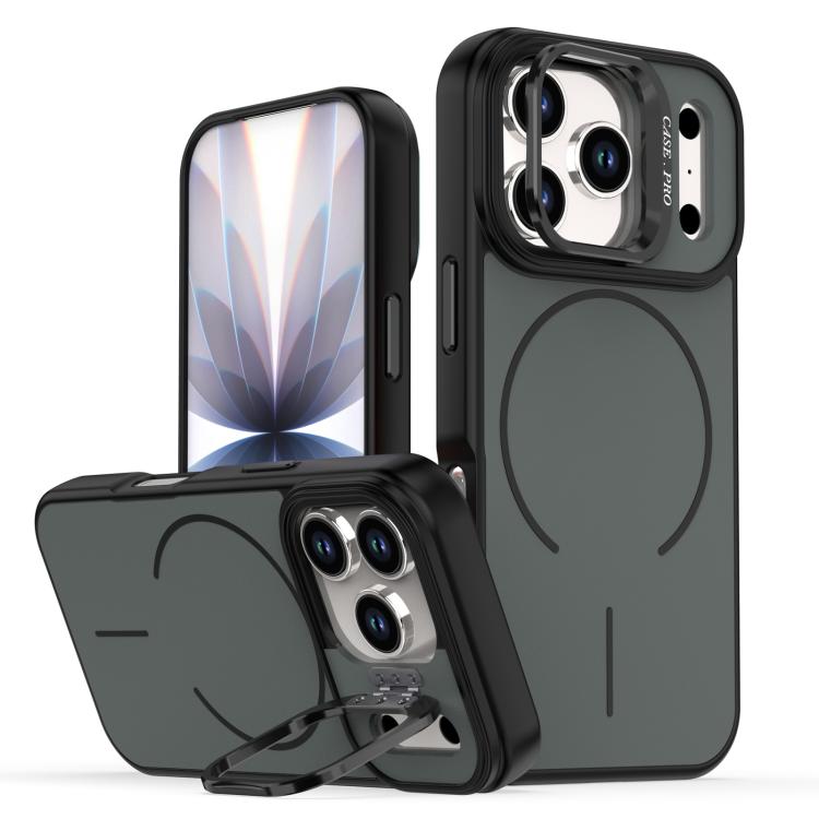

For iPhone 17 Pro Bright Color Contrast Skin-feel Camera Bracket Magsafe Phone Case(Black)