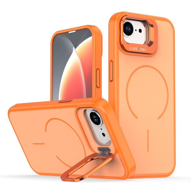 

For iPhone 17e / 16e Bright Color Contrast Skin-feel Camera Bracket Magsafe Phone Case(Orange)