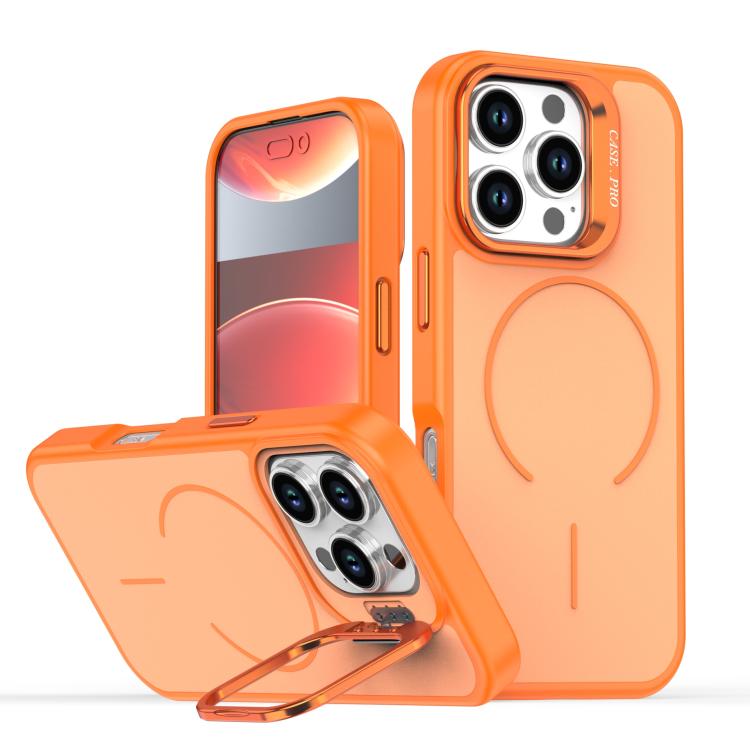 

For iPhone 16 Pro Max Bright Color Contrast Skin-feel Camera Bracket Magsafe Phone Case(Orange)