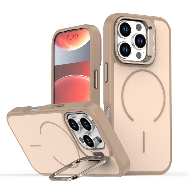 

For iPhone 16 Pro Max Bright Color Contrast Skin-feel Camera Bracket Magsafe Phone Case(Desert Gold)