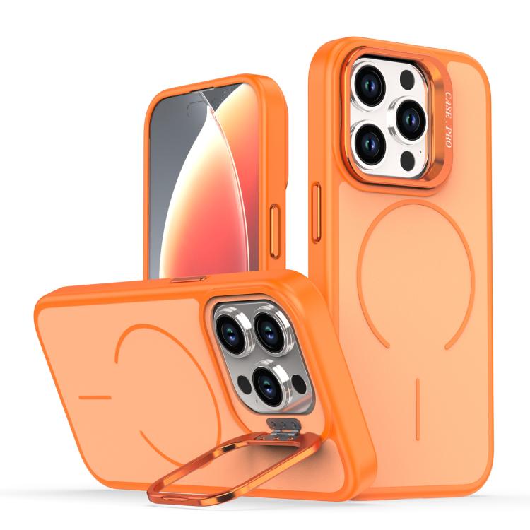 

For iPhone 15 Pro Bright Color Contrast Skin-feel Camera Bracket Magsafe Phone Case(Orange)