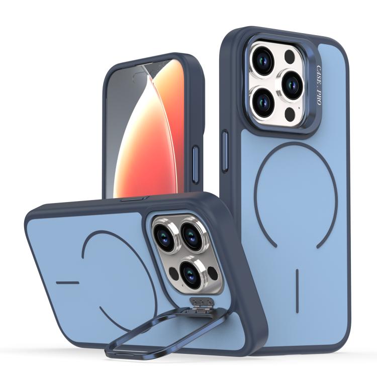 

For iPhone 14 Pro Bright Color Contrast Skin-feel Camera Bracket Magsafe Phone Case(Blue)