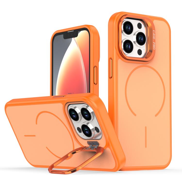 

For iPhone 13 Pro Bright Color Contrast Skin-feel Camera Bracket Magsafe Phone Case(Orange)