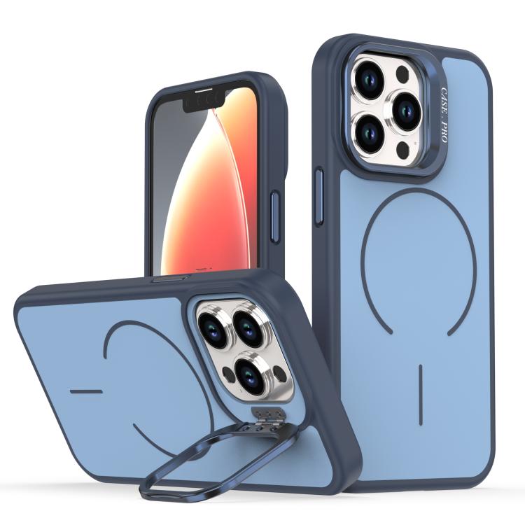 

For iPhone 13 Pro Bright Color Contrast Skin-feel Camera Bracket Magsafe Phone Case(Blue)