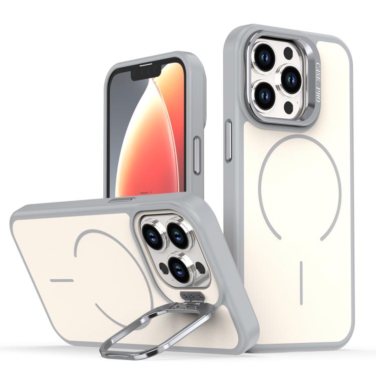 

For iPhone 13 Pro Bright Color Contrast Skin-feel Camera Bracket Magsafe Phone Case(Grey)