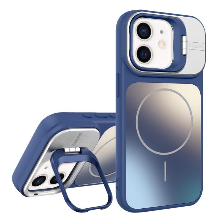 For iPhone 11 AG Frosted Lens Holder MagSafe Phone Case(Royal Blue)