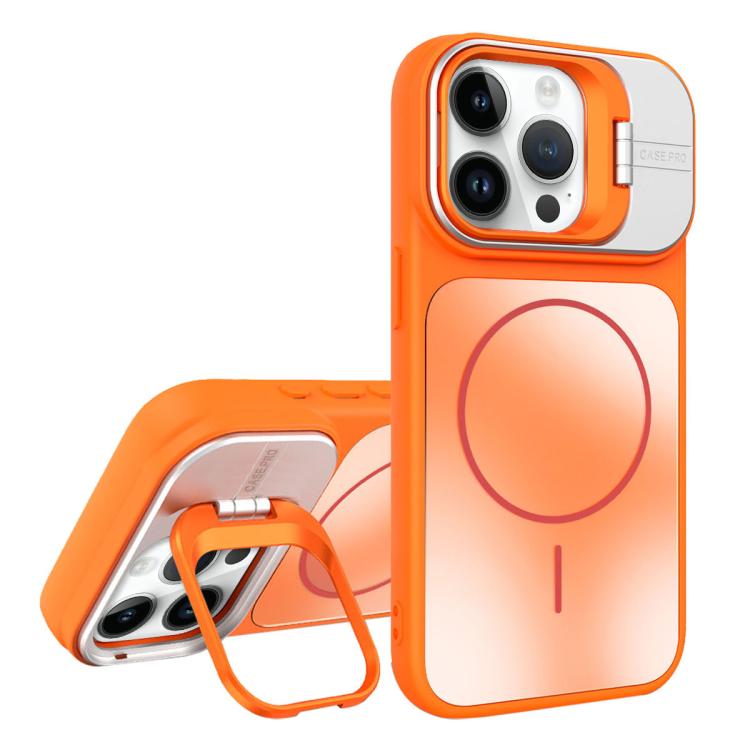 For iPhone 12 Pro Max AG Frosted Lens Holder MagSafe Phone Case(Orange)