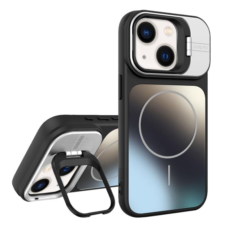 

For iPhone 13 AG Frosted Lens Holder MagSafe Phone Case(Black)