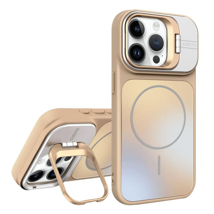 For iPhone 13 Pro AG Frosted Lens Holder MagSafe Phone Case(Desert Gold)