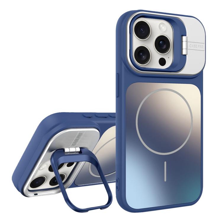 For iPhone 15 Pro Max AG Frosted Lens Holder MagSafe Phone Case(Royal Blue)