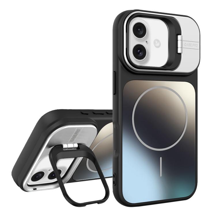 

For iPhone 16 AG Frosted Lens Holder MagSafe Phone Case(Black)