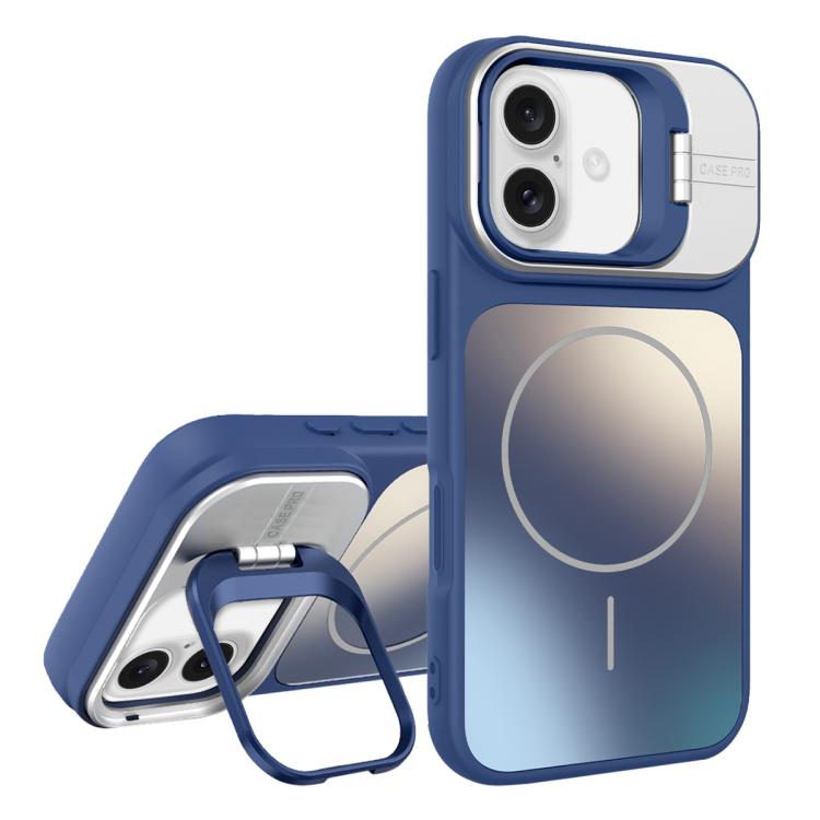 

For iPhone 16 Plus AG Frosted Lens Holder MagSafe Phone Case(Royal Blue)