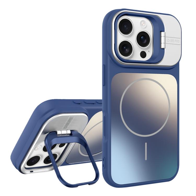 

For iPhone 16 Pro AG Frosted Lens Holder MagSafe Phone Case(Royal Blue)