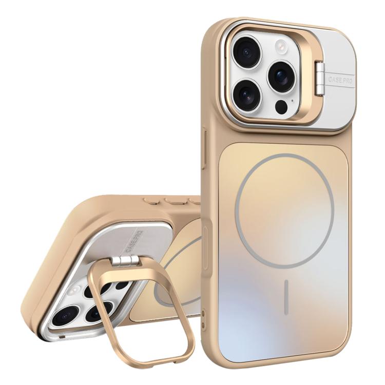 For iPhone 16 Pro AG Frosted Lens Holder MagSafe Phone Case(Desert Gold)