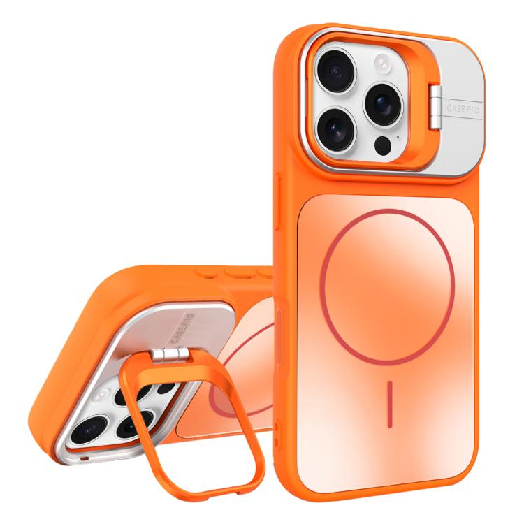 

For iPhone 16 Pro Max AG Frosted Lens Holder MagSafe Phone Case(Orange)