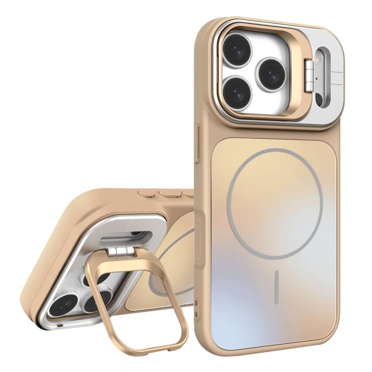For iPhone 17 Pro AG Frosted Lens Holder MagSafe Phone Case(Desert Gold)