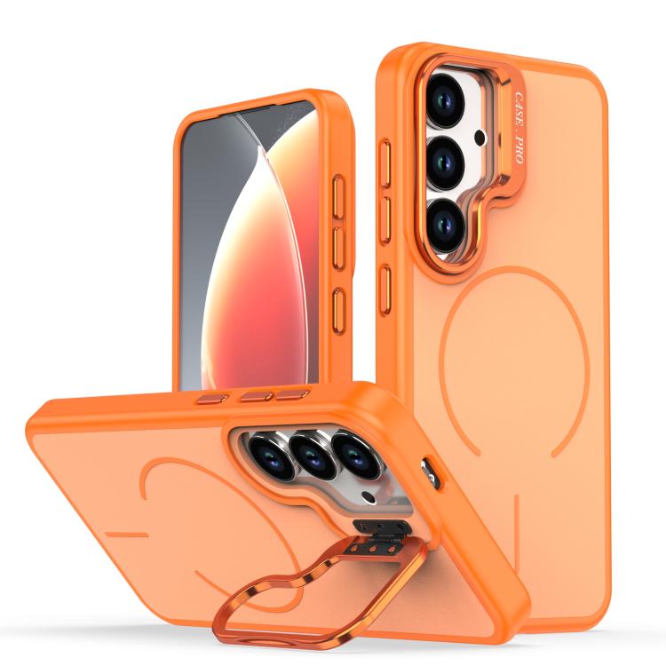 

For Samsung Galaxy S23+ 5G Bright Color Contrast Skin-feel Camera Bracket Magsafe Phone Case(Orange)