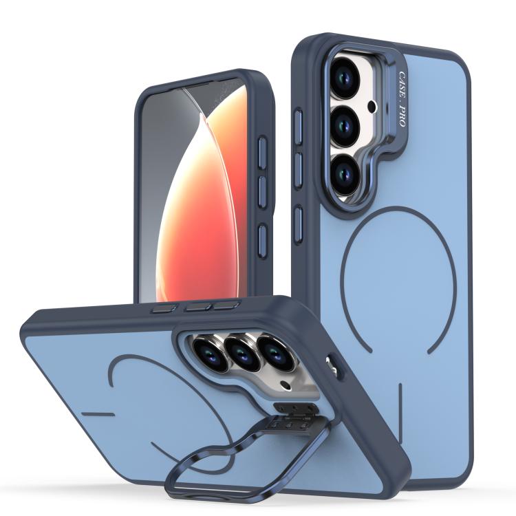 

For Samsung Galaxy S23+ 5G Bright Color Contrast Skin-feel Camera Bracket Magsafe Phone Case(Blue)