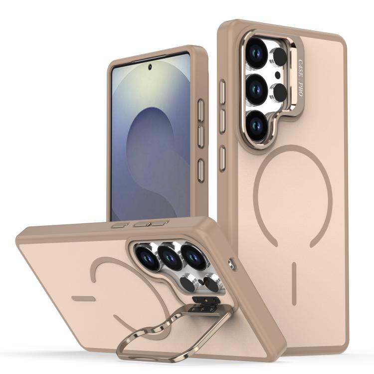 

For Samsung Galaxy S23 Ultra 5G Bright Color Contrast Skin-feel Camera Bracket Magsafe Phone Case(Desert Gold)