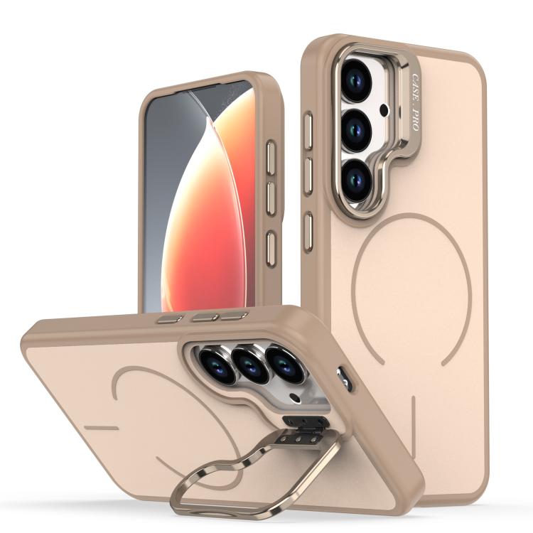 

For Samsung Galaxy S24 / S25 5G Bright Color Contrast Skin-feel Camera Bracket Magsafe Phone Case(Desert Gold)
