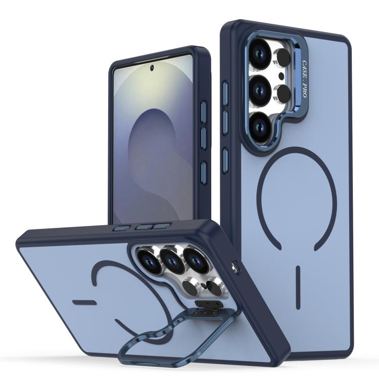 

For Samsung Galaxy S24 Ultra 5G Bright Color Contrast Skin-feel Camera Bracket Magsafe Phone Case(Blue)