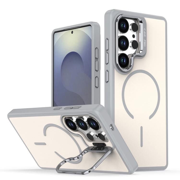 

For Samsung Galaxy S24 Ultra 5G Bright Color Contrast Skin-feel Camera Bracket Magsafe Phone Case(Grey)