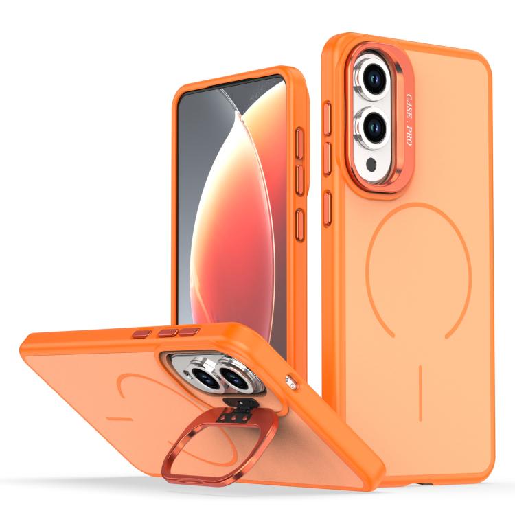 

For Samsung Galaxy S25 Edge 5G Bright Color Contrast Skin-feel Camera Bracket Magsafe Phone Case(Orange)