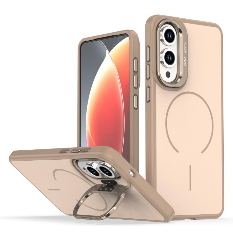 

For Samsung Galaxy S25 Edge 5G Bright Color Contrast Skin-feel Camera Bracket Magsafe Phone Case(Desert Gold)