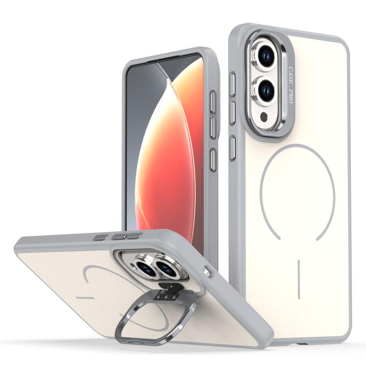 

For Samsung Galaxy S25 Edge 5G Bright Color Contrast Skin-feel Camera Bracket Magsafe Phone Case(Grey)