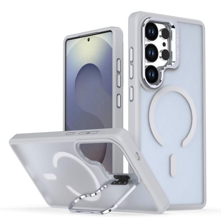 

For Samsung Galaxy S26 Ultra 5G Bright Color Frosted Skin-feel Camera Bracket Magsafe Phone Case(Grey)