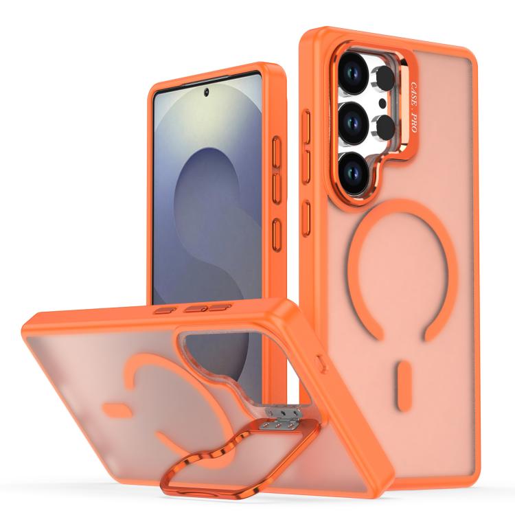 

For Samsung Galaxy S25 Ultra 5G Bright Color Frosted Skin-feel Camera Bracket Magsafe Phone Case(Orange)
