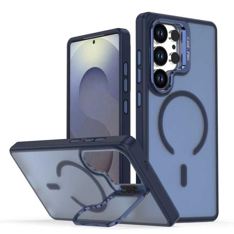 

For Samsung Galaxy S25 Ultra 5G Bright Color Frosted Skin-feel Camera Bracket Magsafe Phone Case(Blue)