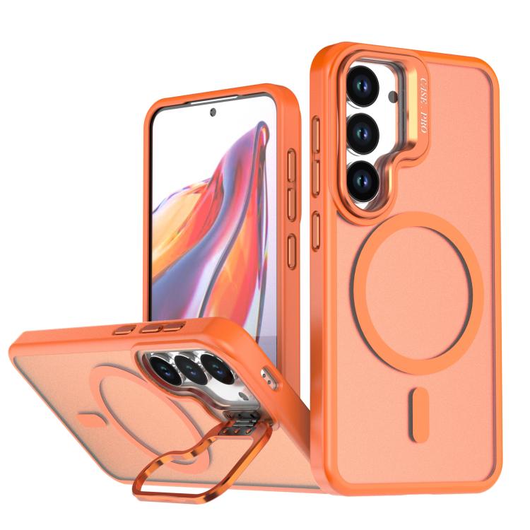 

For Samsung Galaxy S23 FE 5G Bright Color Frosted Skin-feel Camera Bracket Magsafe Phone Case(Orange)