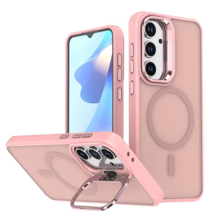 

For Samsung Galaxy S24 FE 5G Bright Color Frosted Skin-feel Camera Bracket Magsafe Phone Case(Pink)