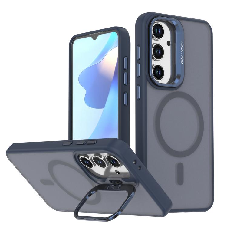 

For Samsung Galaxy S24 FE 5G Bright Color Frosted Skin-feel Camera Bracket Magsafe Phone Case(Blue)