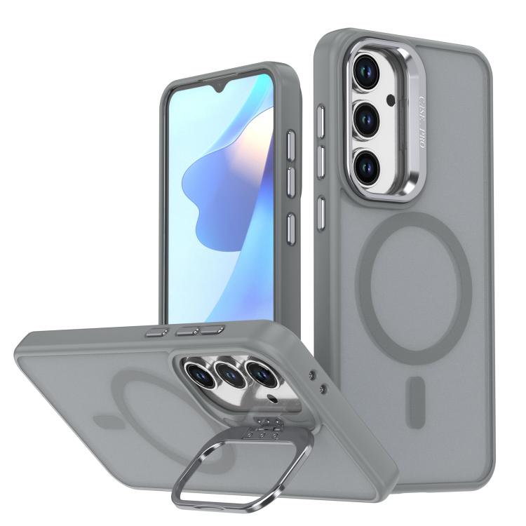 

For Samsung Galaxy S24 FE 5G Bright Color Frosted Skin-feel Camera Bracket Magsafe Phone Case(Grey)