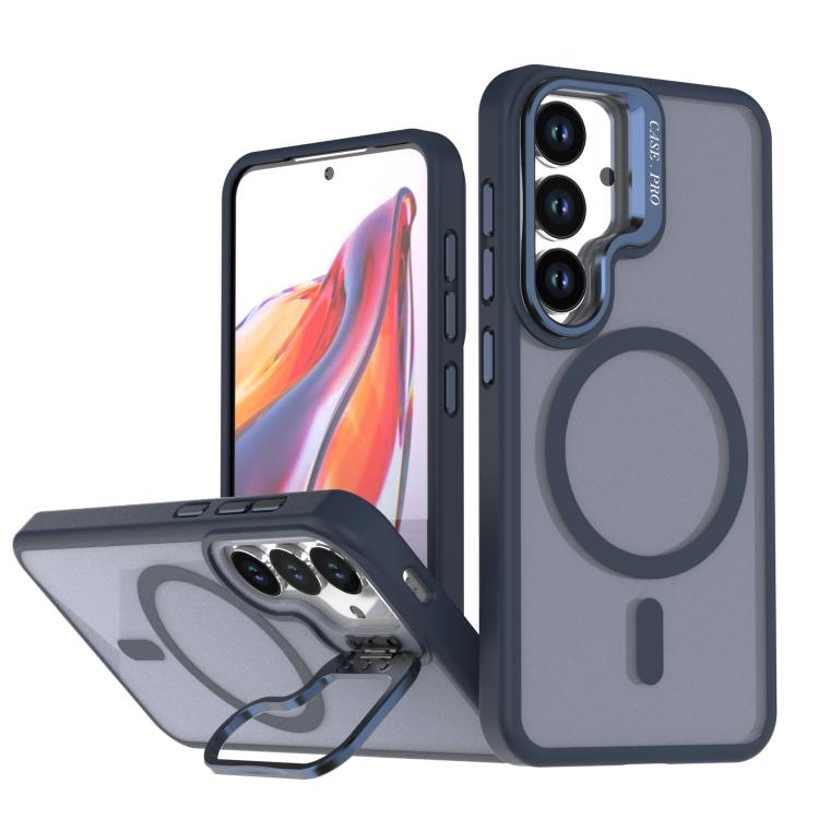 

For Samsung Galaxy S25+ / S24+ 5G Bright Color Frosted Skin-feel Camera Bracket Magsafe Phone Case(Blue)