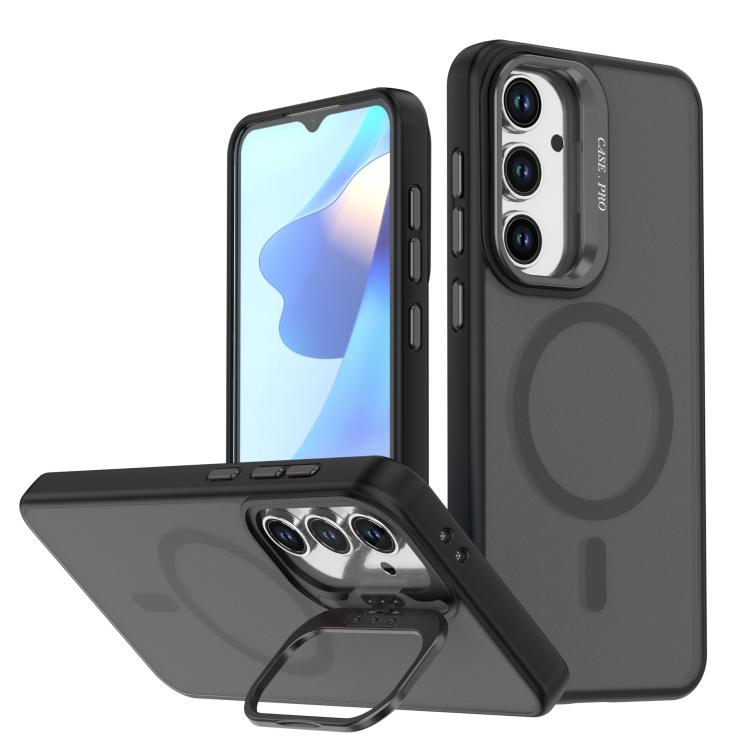 

For Samsung Galaxy S25 FE 5G Bright Color Frosted Skin-feel Camera Bracket Magsafe Phone Case(Black)