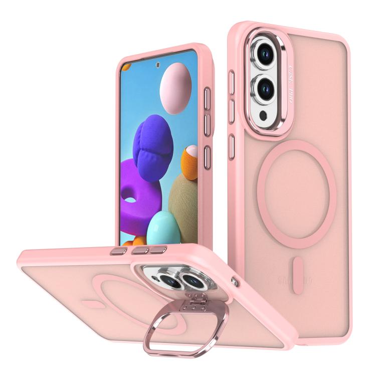 

For Samsung Galaxy S25 Edge 5G Bright Color Frosted Skin-feel Camera Bracket Magsafe Phone Case(Pink)