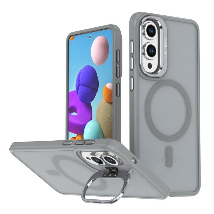 

For Samsung Galaxy S25 Edge 5G Bright Color Frosted Skin-feel Camera Bracket Magsafe Phone Case(Grey)