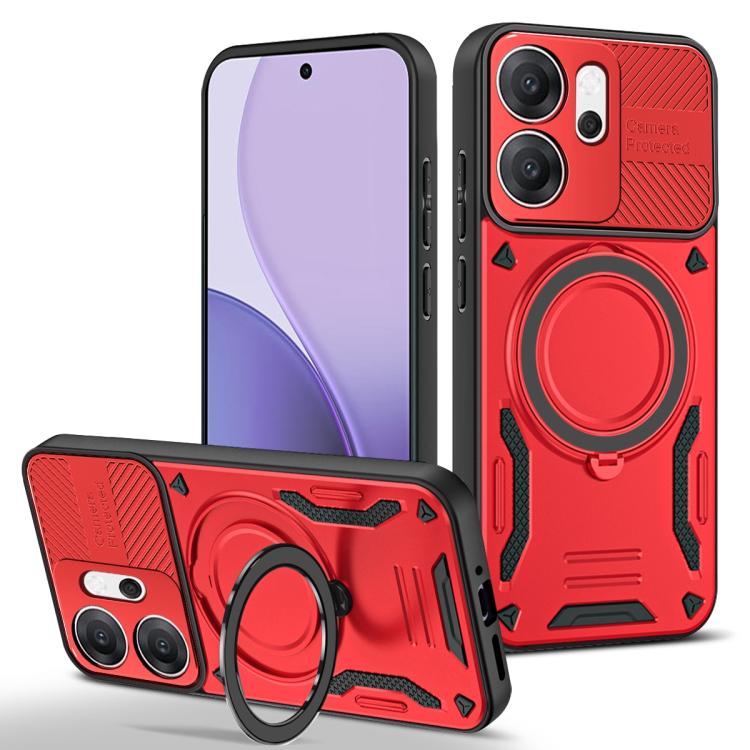 

For OPPO Reno14 F MagSafe 2 in 1 TPU Phone Case with Rotating Holder(Red)