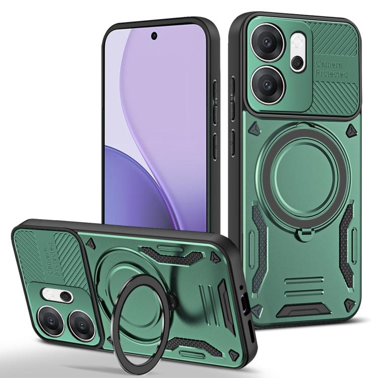 

For OPPO Reno14 F MagSafe 2 in 1 TPU Phone Case with Rotating Holder(Green)